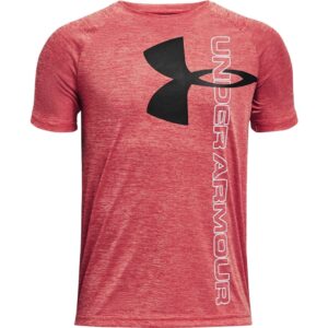 under armour boys tech split logo hybrid short-sleeve t-shirt , red (600)/black , youth x-small