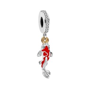 Bellestory Good Fortune Carp Charm Authentic 925 Sterling Silver Lucky Fish Beads fit European Bracelets (Chinese Red Charm)