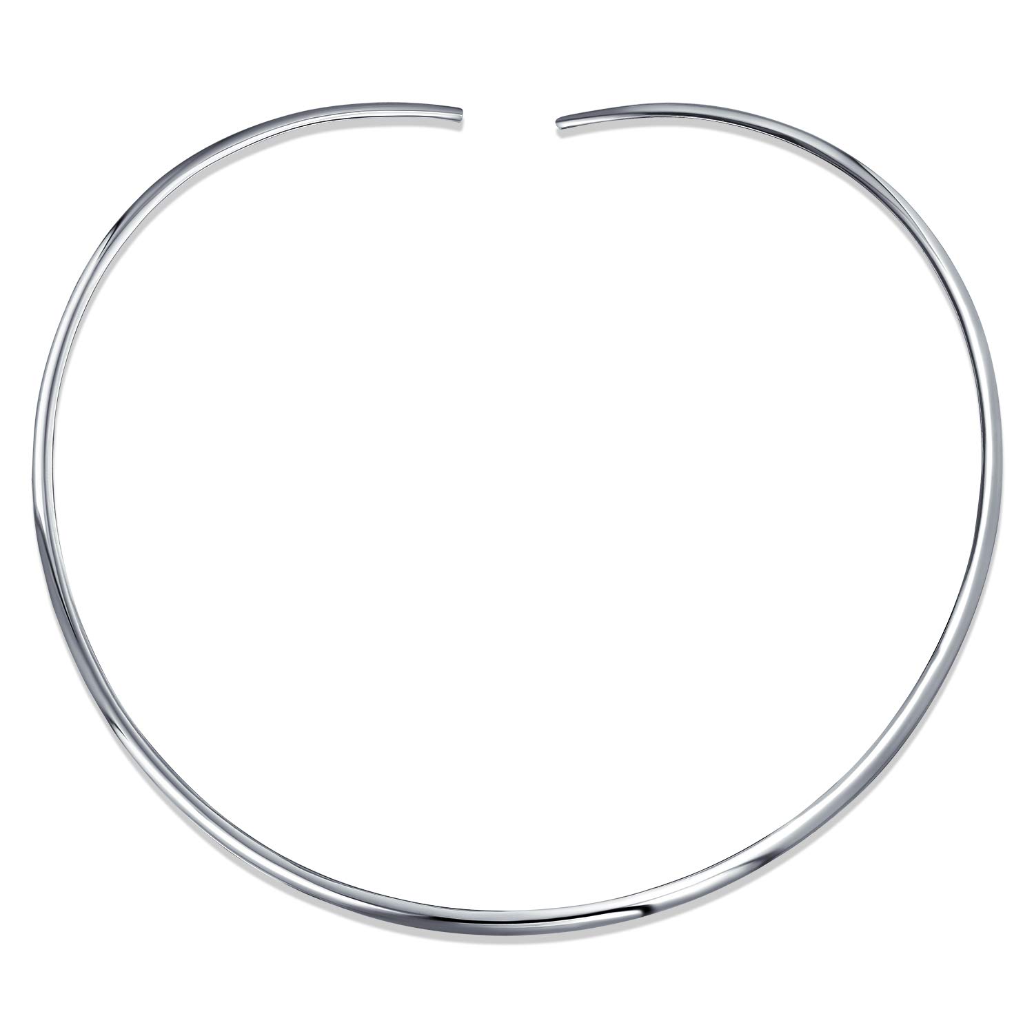 Classic Simple Plain Flat Slider Contoured Collar Curved Choker Necklace For Women Polished.925 Silver Sterling Add Pendant 3MM