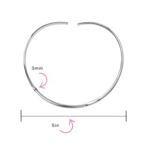 Classic Simple Plain Flat Slider Contoured Collar Curved Choker Necklace For Women Polished.925 Silver Sterling Add Pendant 3MM