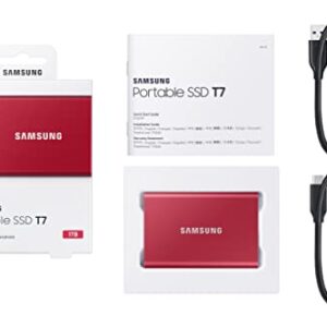 SAMSUNG T7 Portable SSD, 1TB External Solid State Drive, Speeds Up to 1,050MB/s, USB 3.2 Gen 2, Reliable Storage for Gaming, Students, Professionals, MU-PC1T0R/AM, Red