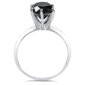 1ct Black Diamond Solitaire Engagement Ring 14K White Gold - Size 7