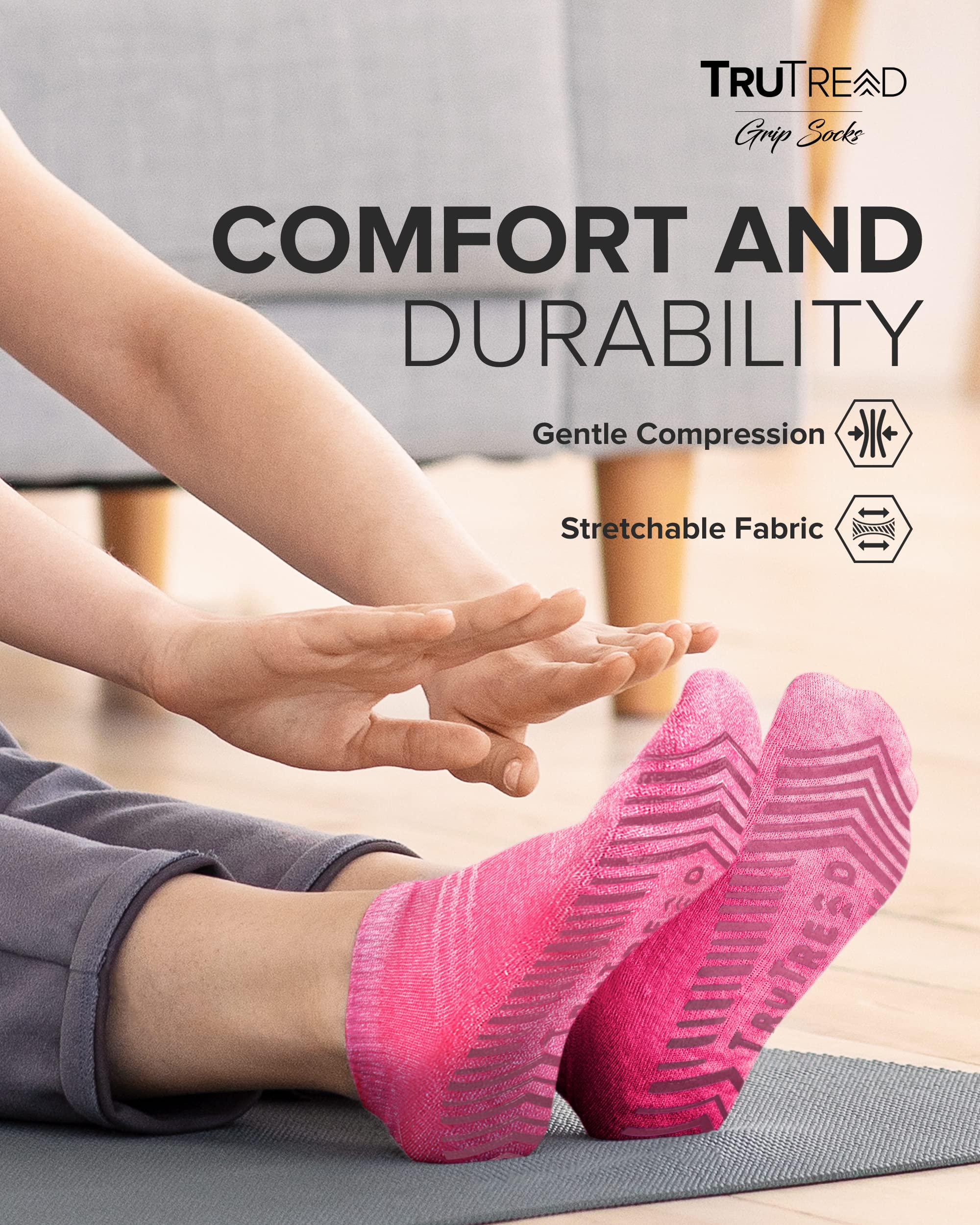 TruTread Pilates Socks with Grips for Women and Men - 6 Pairs Yoga Socks for Women | Yoga Socks for Men | Pure Barre Socks