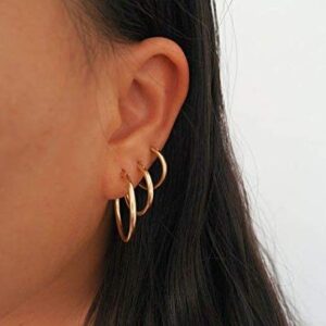 14K Gold Plated Hoop Earrings - 3 Pairs Sterling Silver Small Hoops| Gold Hoop Earrings Sets for Women Men (13mm 15mm 20mm)