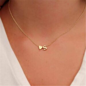 Glimmerst Initial Heart Necklace,18K Gold Plated Stainless Steel Tiny Heart Letter A Necklace Personalized Monogram Name Necklace for Women