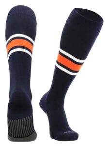 madsportsstuff dugout striped baseball socks pattern e (navy/orange/white, medium)