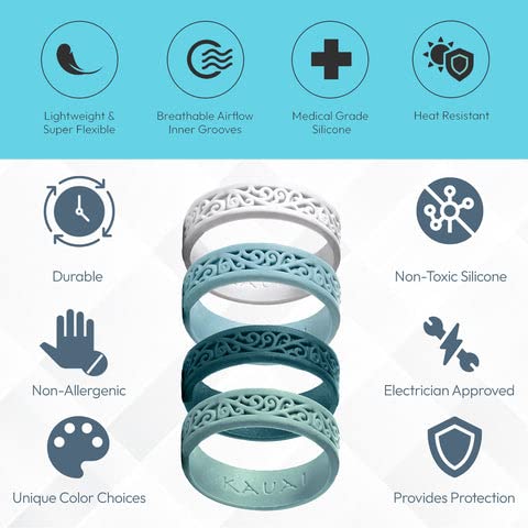 KAUAI Silicone Rings for Women – Soft and Pretty. Comfortable, Breathable, Stackable Rings. Lightweight Rubber Womens Engagement Ring & Wedding Band. Women’s thin Unisex Bands