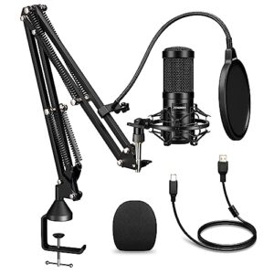 aokeo usb condenser microphone, 192khz/24bit professional pc streaming podcast cardioid microphone kit with boom arm, shock mount, pop filter, for recording, gaming, youtube,meeting, discord