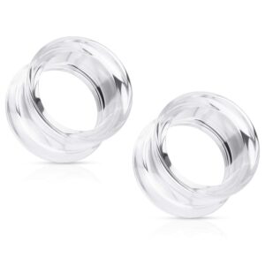 pierced owl hollow acrylic double flared saddle tunnel plug gauges, sold as pair (clear, 10mm (00ga))