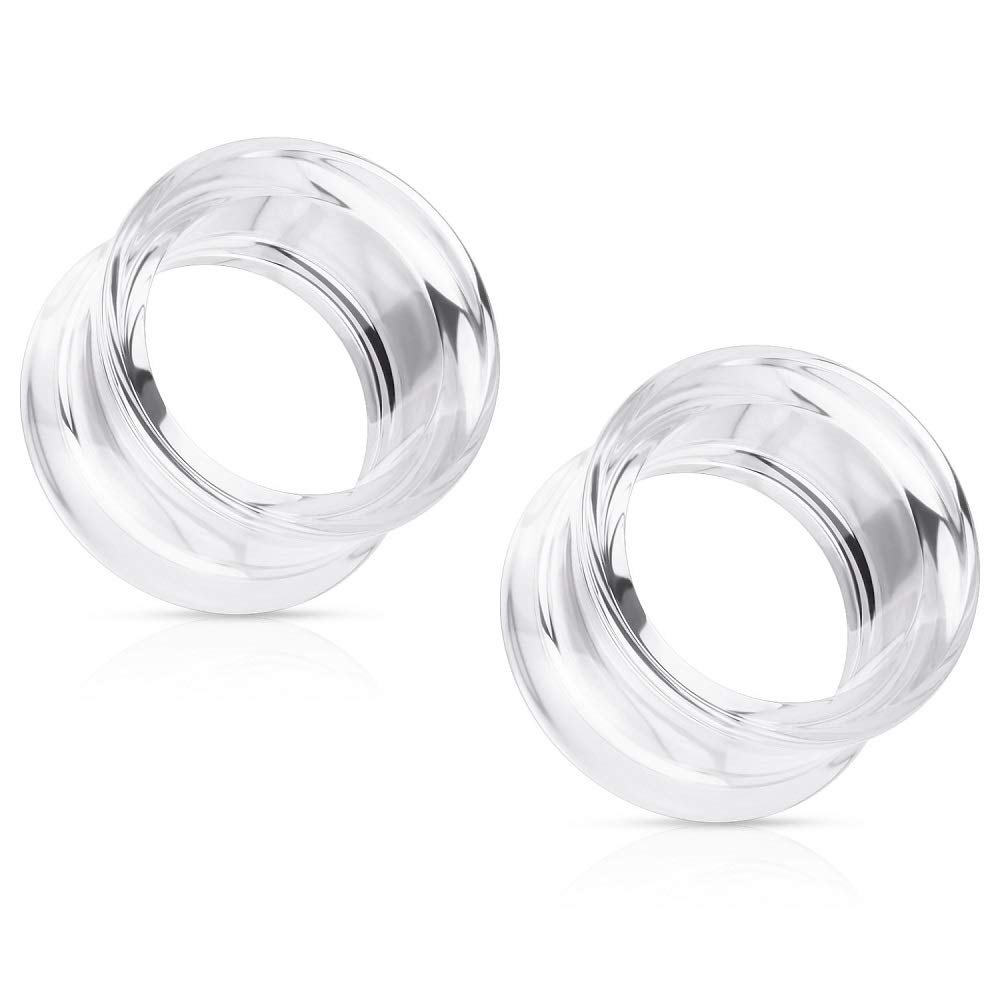 Pierced Owl Hollow Acrylic Double Flared Saddle Tunnel Plug Gauges, Sold As Pair (Clear, 10mm (00GA))