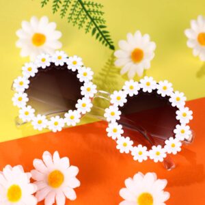 Frienda 3 Packs Retro Daisy Sunglasses for Women Flower Round Disco Sunglasses Novel Floral Glasses for Adult kids (Light Purple)