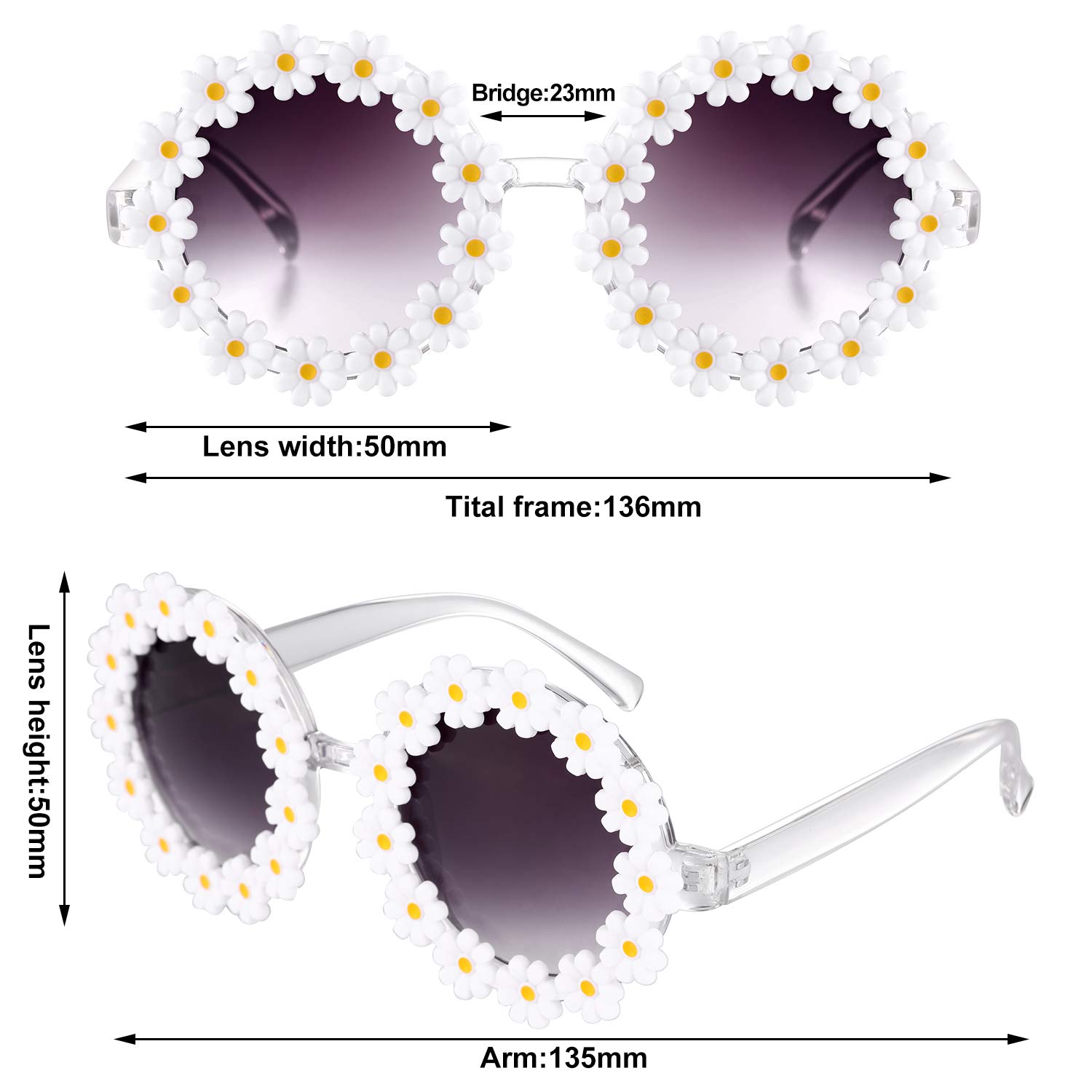 Frienda 3 Packs Retro Daisy Sunglasses for Women Flower Round Disco Sunglasses Novel Floral Glasses for Adult kids (Light Purple)