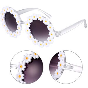 Frienda 3 Packs Retro Daisy Sunglasses for Women Flower Round Disco Sunglasses Novel Floral Glasses for Adult kids (Light Purple)