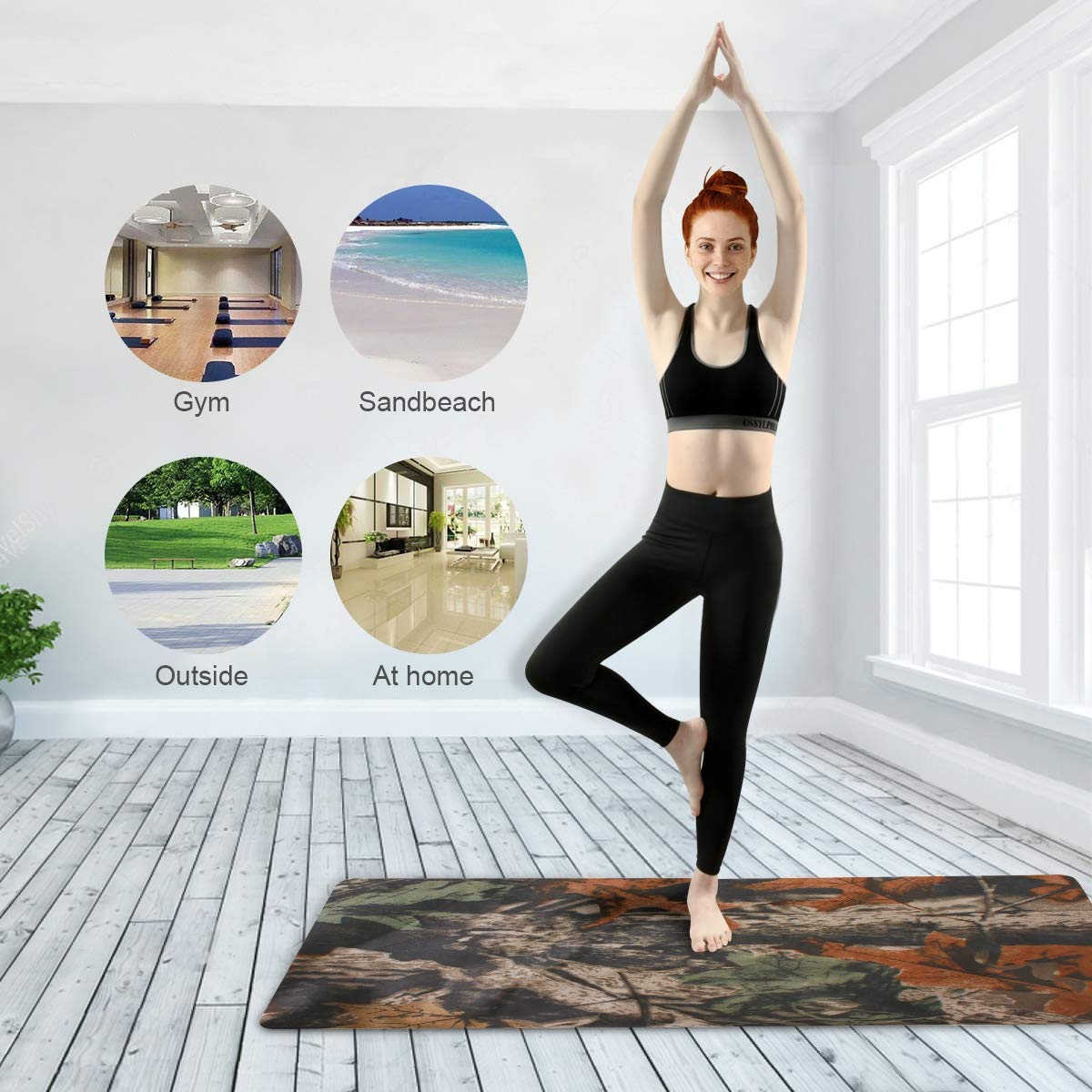 Qilmy Plant Camo Yoga Mat Foldable 1mm Thick Non-Slip Travel Yoga Mat Cover Pad Sweat Absorbent and Soft Lightweight Exercise Workout Mat for Yoga Pilates