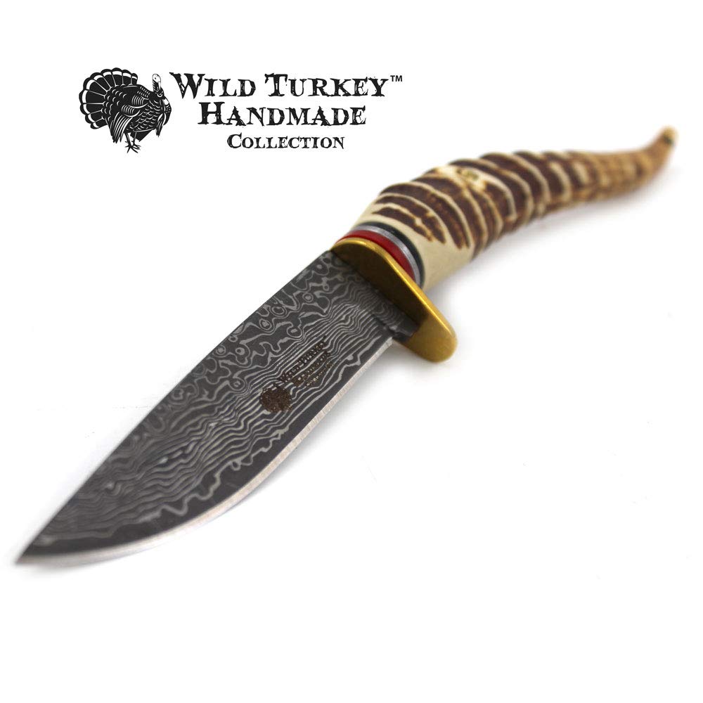 Wild Turkey Handmade Collection Fixed Blade Faux Handle Hunting Knife w/Leather Sheath Included (5105)