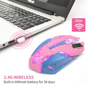 Greshare Gaming Mouse,7 Colors Backlit Optical Game wireless Mice Ergonomic with 2400 DPI and 6 Buttons 4 Shooting with Nano Receiver for Computer/Win/Mac/Linux/Andriod/iOS,Pink.