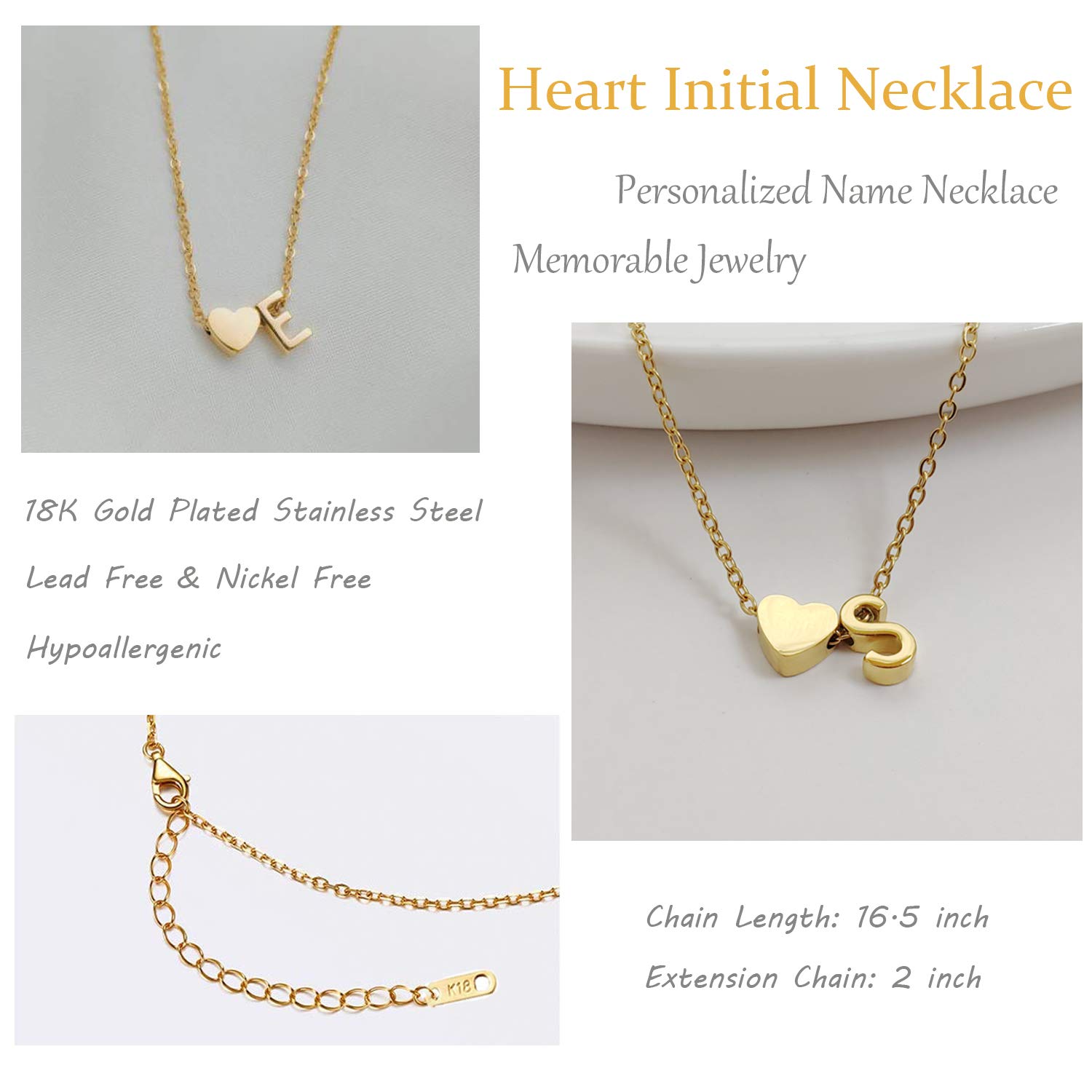 Glimmerst Initial Heart Necklace,18K Gold Plated Stainless Steel Tiny Heart Letter J Necklace Personalized Monogram Name Necklace for Women