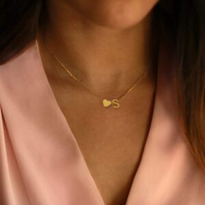 Glimmerst Initial Heart Necklace,18K Gold Plated Stainless Steel Tiny Heart Letter J Necklace Personalized Monogram Name Necklace for Women