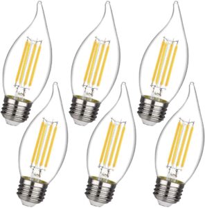 kgc led candelabra bulb, 2700k warm white 450lm, led dimmable edison bulb,4.5w equivalent to 60w, e26 medium base led candle bulbs, ca11/c35 clear glass flame shape bent tip - 6 pack