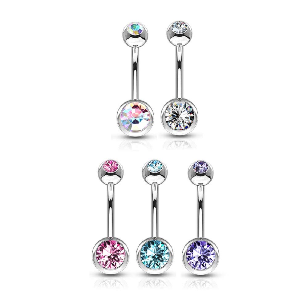 Pierced Owl 14G Stainless Steel CZ Crystal Gem Internally Threaded Belly Button Ring (Clear, 12mm Length)