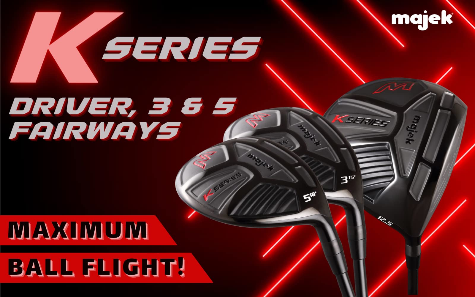 Petite Senior Women's Majek K-Series High Launch 460cc 12.5° Driver and 3 5 Fairway Wood Set Golf Clubs, Right Handed Ultra Forgiving Senior Ladies Flex Graphite Shaft, Premium Tour Velvet Grip