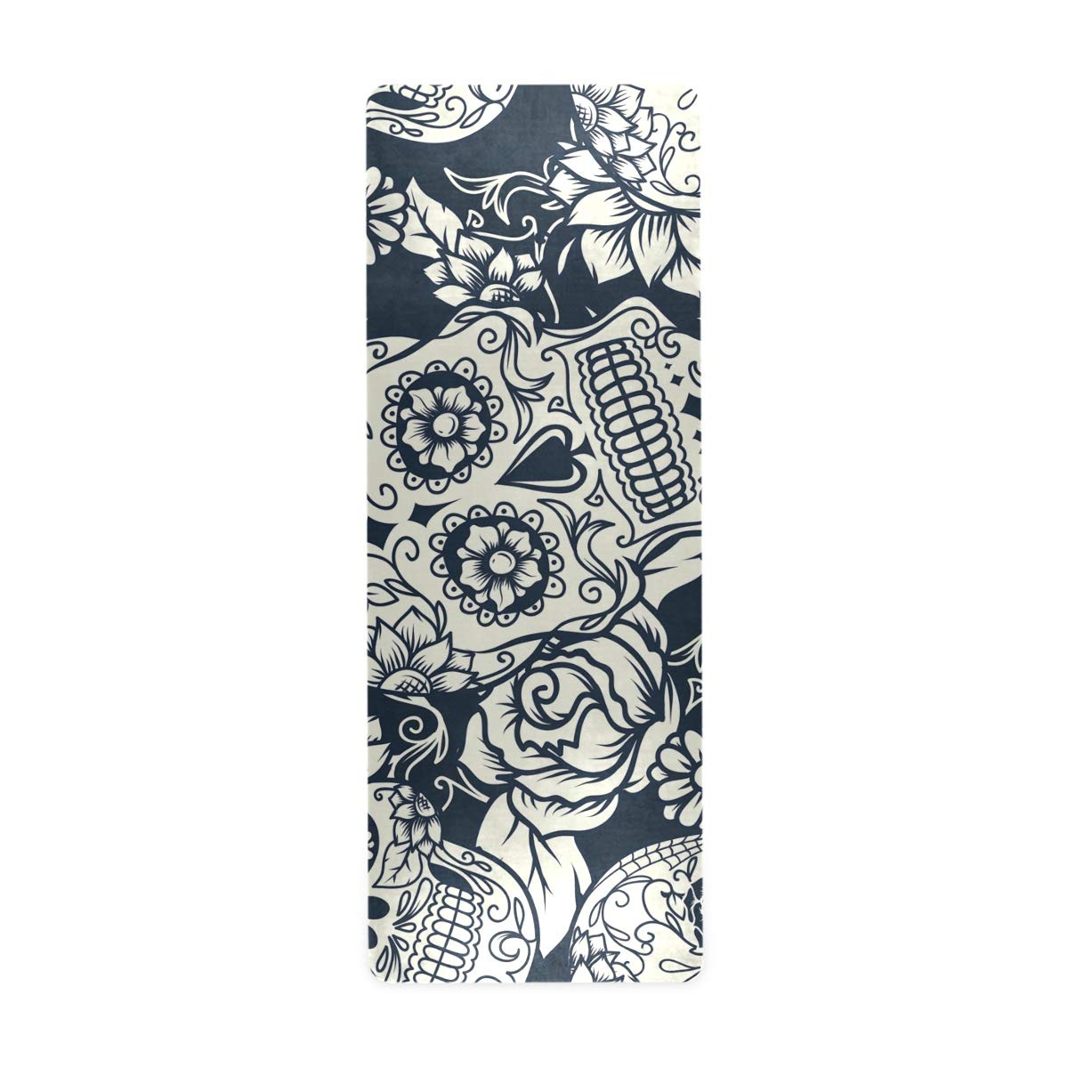 Qilmy Sugar Skull Yoga Mat Non-Slip Foldable Sweat Absorbent Travel Yoga Mat with Carrying Bag for Yoga, Pilates, Exercise, Workout, Bikram and Hot Yoga 71 x 26 Inch