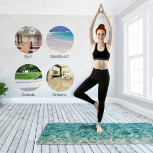 Qilmy Pacific Ocean Yoga Mat Non-Slip Foldable Sweat Absorbent Travel Yoga Mat with Carrying Bag for Yoga, Pilates, Exercise, Workout, Bikram and Hot Yoga 71 x 26 Inch