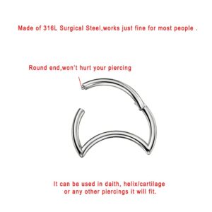 FANSING 18g Cartilage Earring Hoop Silver 18 Gauge Daith Earrings for Women 18 Gauge Earrings for Rook Piercing Jewelry Surgical Steel Helix Earring 8mm Moon Piercing Earring