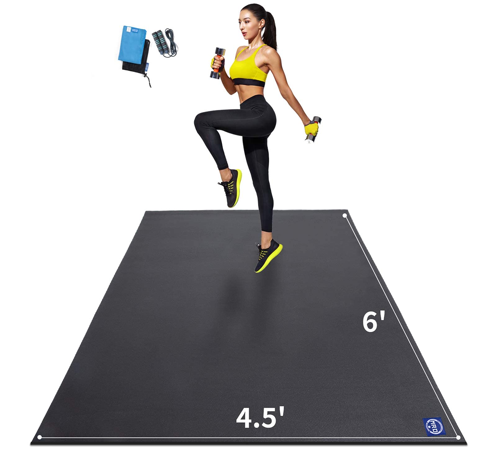 MRO Premium Large Exercise Mat 6'x4.5'x7mm, Ultra Durable Workout Mats for Home Gym Flooring, Non-Slip, Thick Cardio Mat for Plyo, MMA, Jump, Weightlifting, Shoe Friendly (Black)