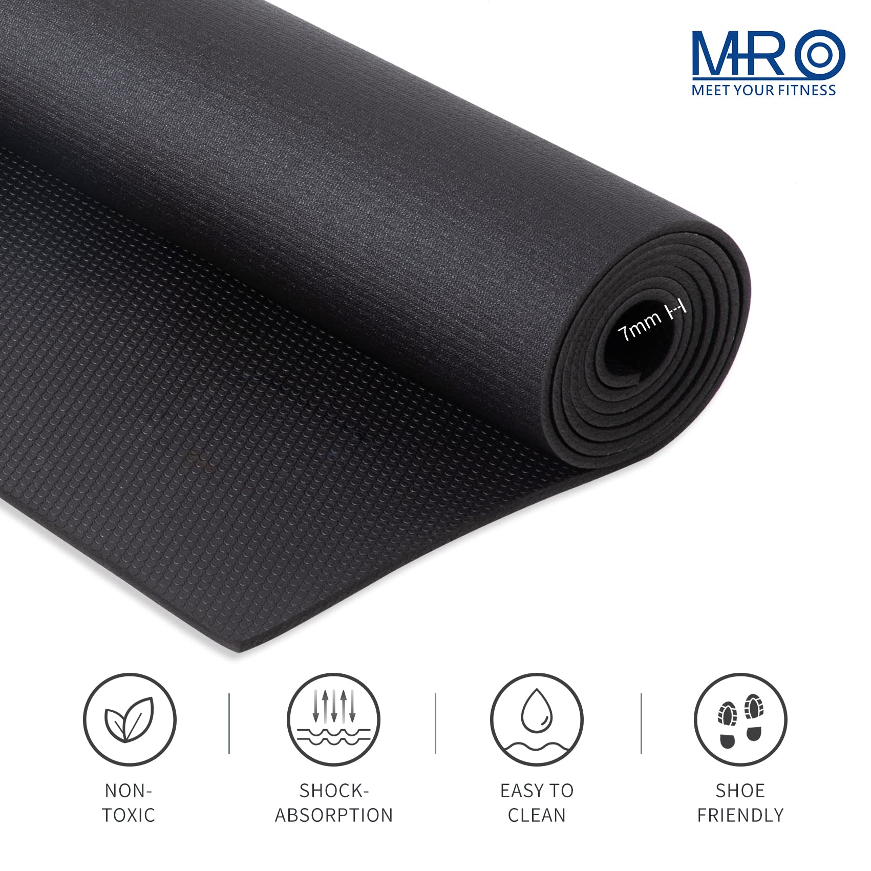 MRO Premium Large Exercise Mat 6'x4.5'x7mm, Ultra Durable Workout Mats for Home Gym Flooring, Non-Slip, Thick Cardio Mat for Plyo, MMA, Jump, Weightlifting, Shoe Friendly (Black)