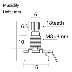 Musiclily Pro Brass Thread Mini Metric Sized Control Pots A250K Audio Taper Potentiometers for Guitar (Set of 4)