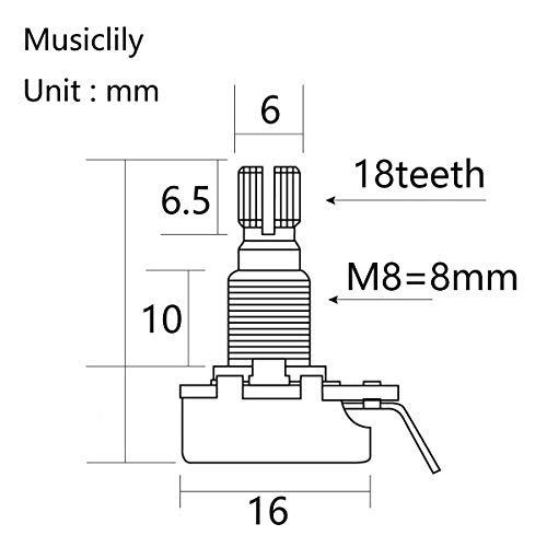 Musiclily Pro Brass Thread Mini Metric Sized Control Pots A250K Audio Taper Potentiometers for Guitar (Set of 4)