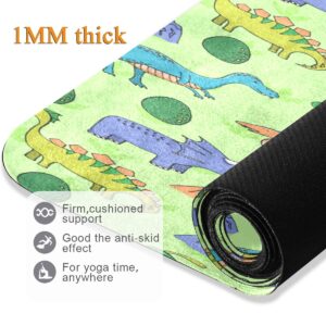 Qilmy Cute Dinosaurs Yoga Mat & Exercise Mat for Kid and Tween/Adult - Family Exercise Game - Easy to Clean (71”x26”X 1mm)