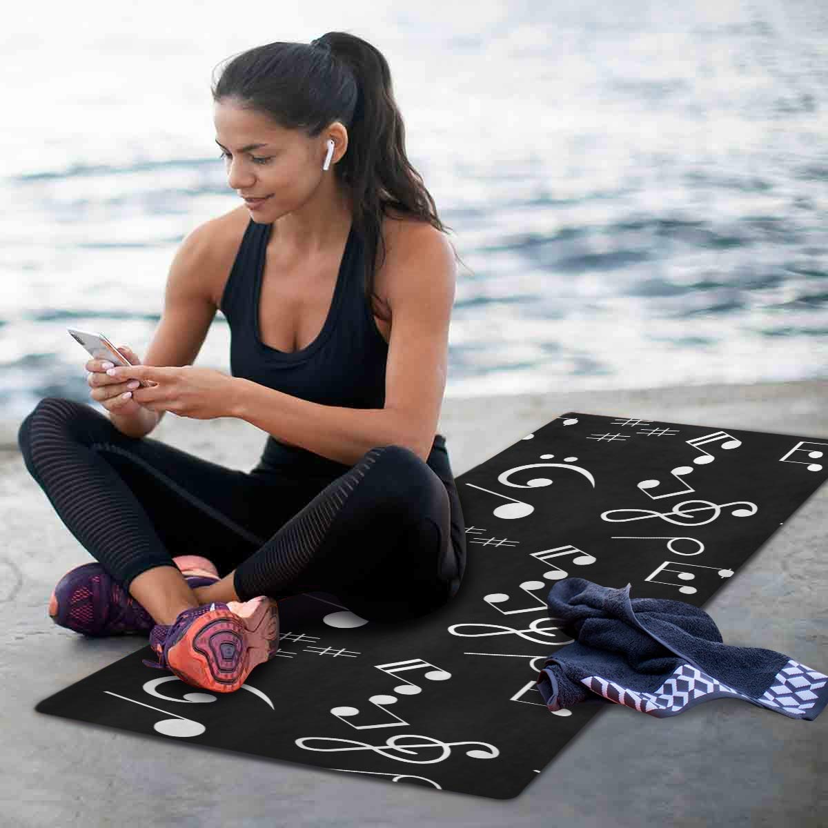 Qilmy Music Note Yoga Mat Non-Slip Foldable Sweat Absorbent Travel Yoga Mat with Carrying Bag for Yoga, Pilates, Exercise, Workout, Bikram and Hot Yoga 71 x 26 Inch