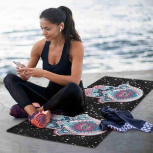 Qilmy Hamsa Yoga Mat Non-Slip Foldable Sweat Absorbent Travel Yoga Mat with Carrying Bag for Yoga, Pilates, Exercise, Workout, Bikram and Hot Yoga 71 x 26 Inch