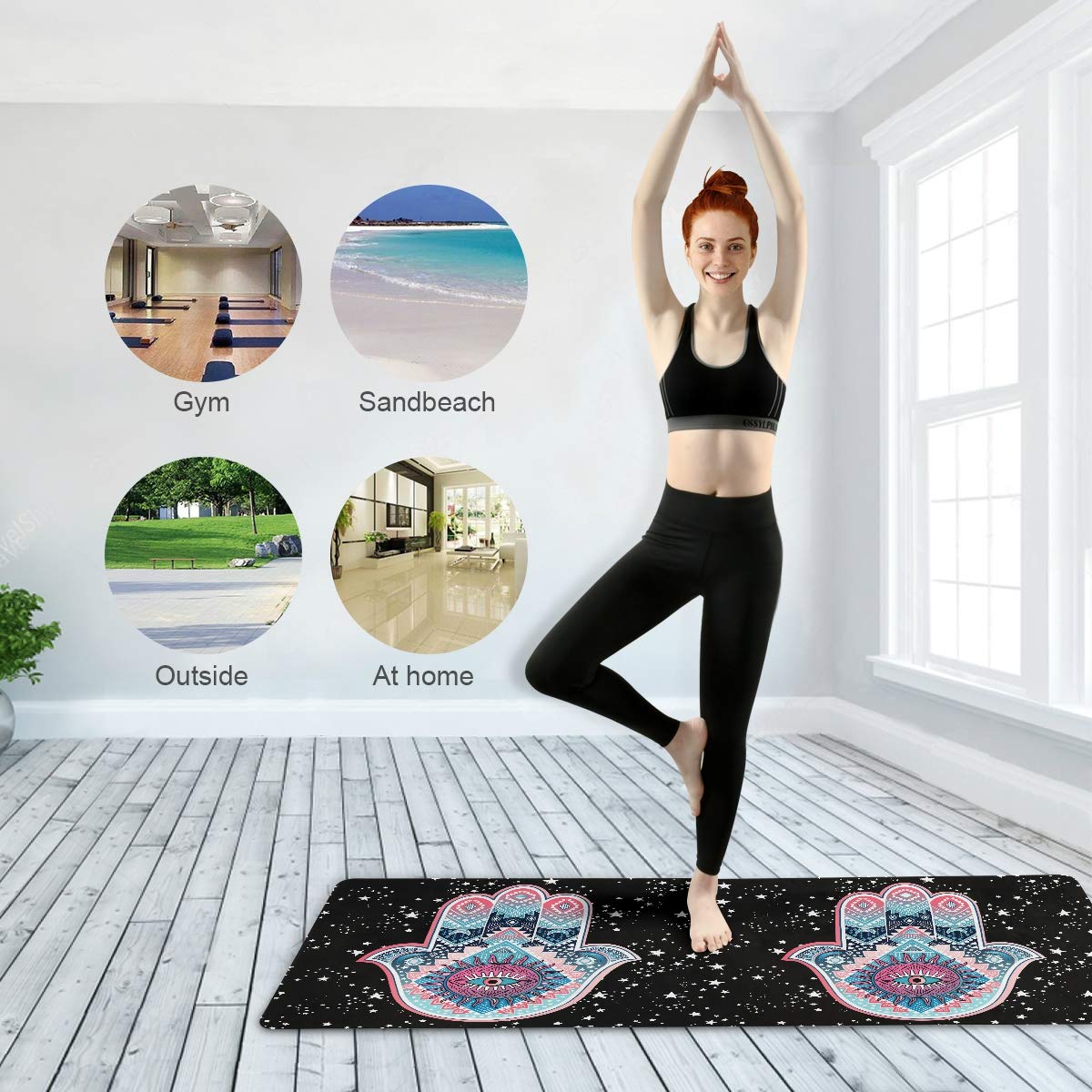 Qilmy Hamsa Yoga Mat Non-Slip Foldable Sweat Absorbent Travel Yoga Mat with Carrying Bag for Yoga, Pilates, Exercise, Workout, Bikram and Hot Yoga 71 x 26 Inch