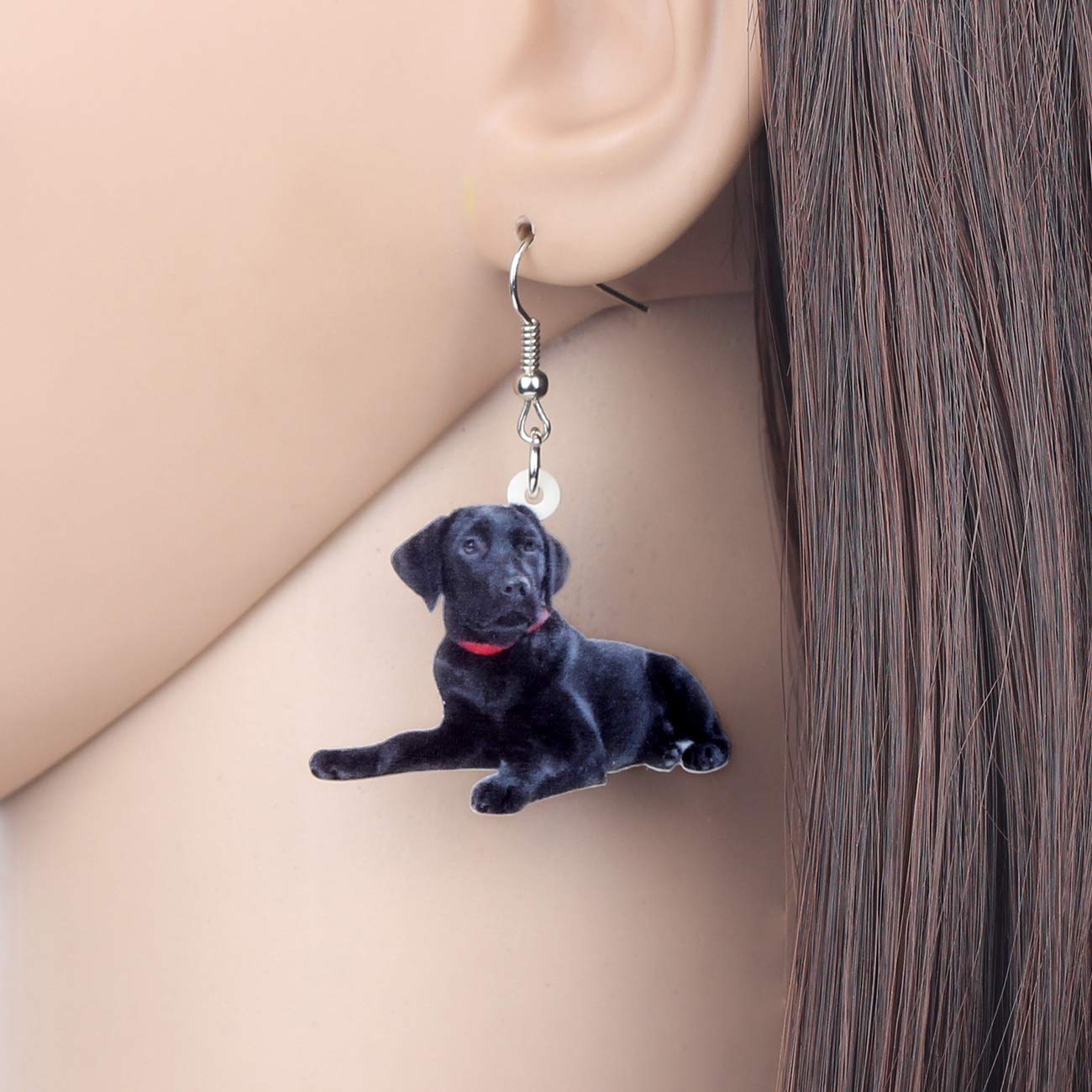 NEWEI Acrylic Lying Black Labrador Dog Dangle Earrings Drop Animal Jewelry For Women Gift Charm Accessories