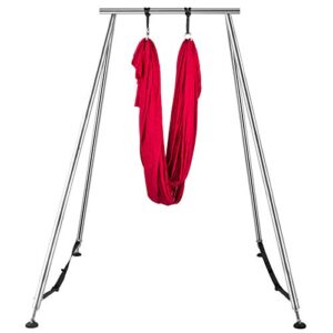 happybuy yoga sling inversion, 9.6 ft inversion yoga swing stand 68lbs, 551lbs/250kg aerial yoga frame with 236in/6m yoga swing inversion sling body yoga bundle safety belts wine red