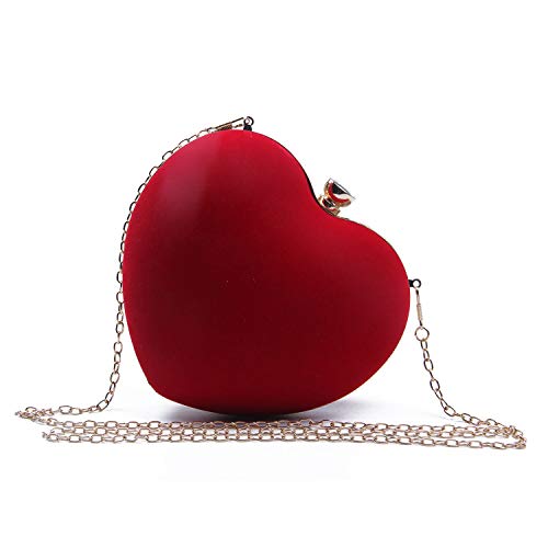 SUKUTU Womens Heart Shape Evening Bag Purse Velvet Party Tote Mini Handbag Clutch Chain Clear Shoulder Bag