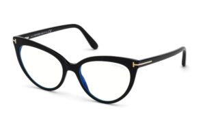 eyeglasses tom ford ft 5674 -b 001 shiny black/blue block lenses