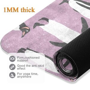 Qilmy Purple Penguin Yoga Mat Non Slip - Extra Long Thin Exercise Mats - 1 mm Thick High Density Padding Mat for Men & Women Stretching & Toning Workouts