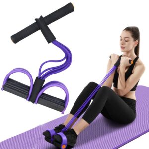 fatefan multifunction tension rope, 6-tube elastic yoga pedal puller resistance band, natural latex tension rope fitness equipment, for abdomen/waist/arm/leg stretching slimming training (purple)