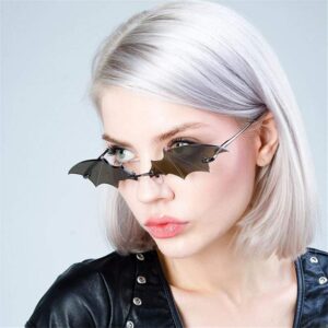 Ovida Bat Sunglasses Rimless Goth Glasses for Women Men Halloween Party Glasses Trendy Eyewear UV 400 Protection