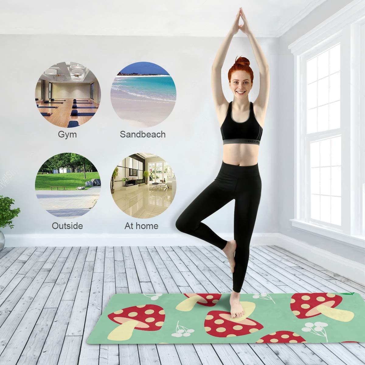 Travel Yoga Mat Non Slip - Mushroom Foldable Exercise Mat Lightweight Work Out Mat with Bag Sweat Absorbent Travel Yoga Mat for Travel Yoga Pilates Home