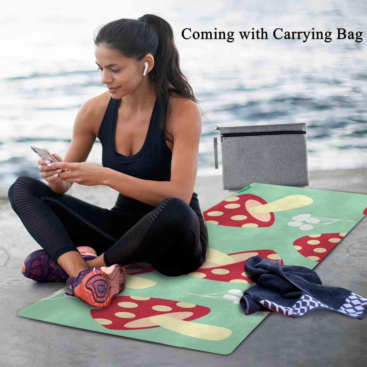 Travel Yoga Mat Non Slip - Mushroom Foldable Exercise Mat Lightweight Work Out Mat with Bag Sweat Absorbent Travel Yoga Mat for Travel Yoga Pilates Home