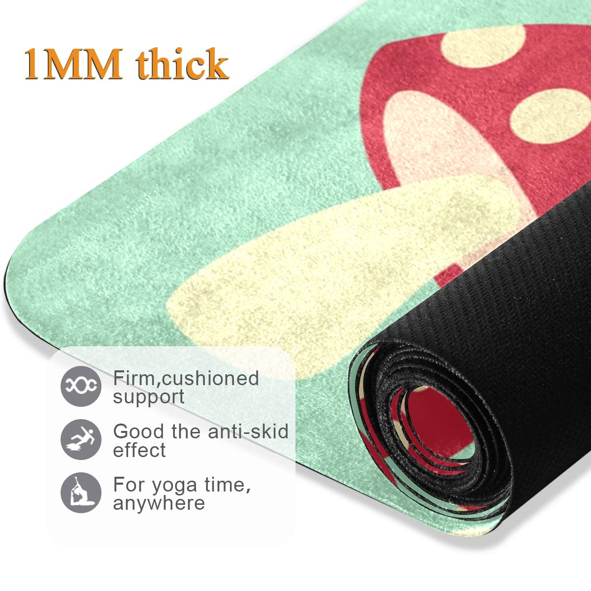 Travel Yoga Mat Non Slip - Mushroom Foldable Exercise Mat Lightweight Work Out Mat with Bag Sweat Absorbent Travel Yoga Mat for Travel Yoga Pilates Home