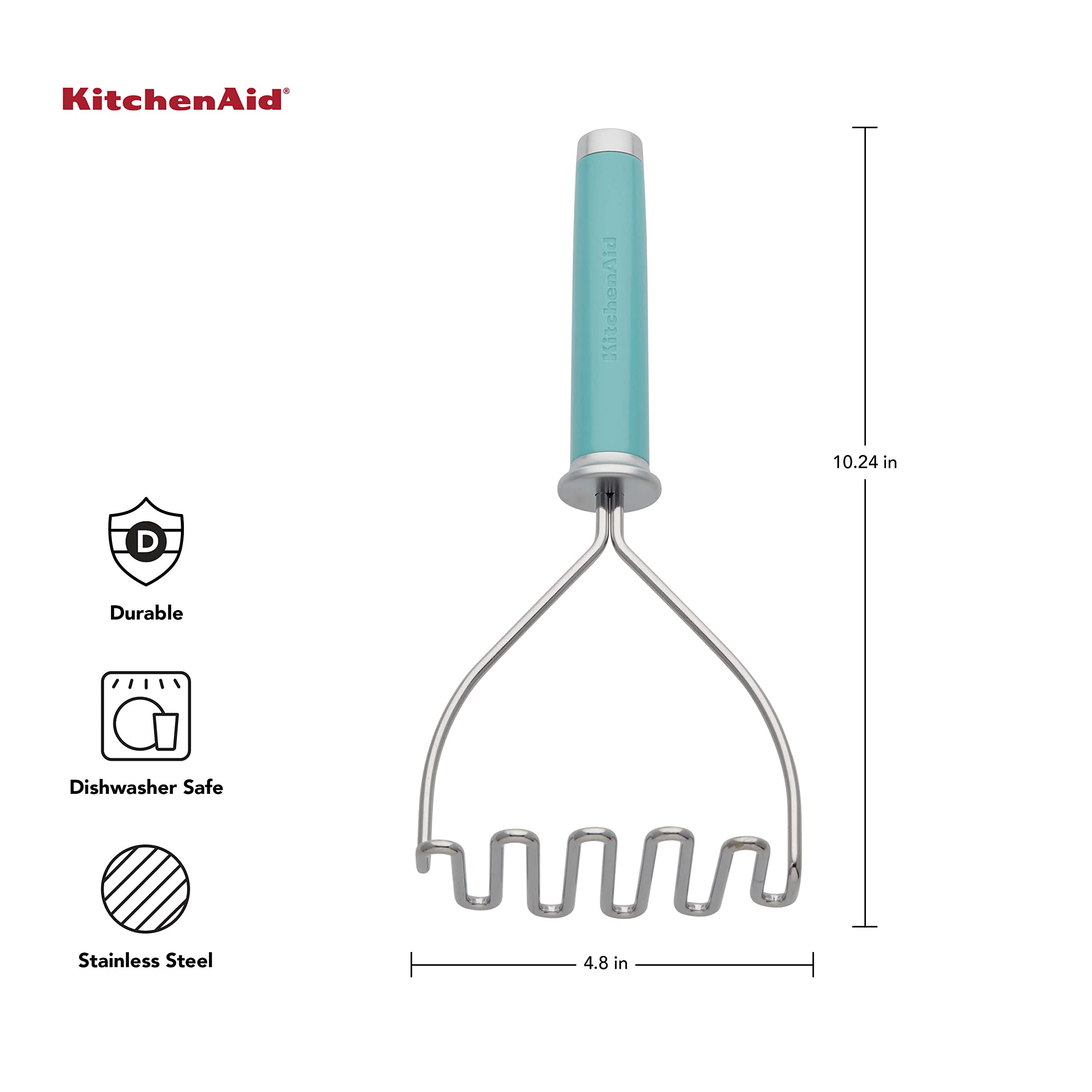 KitchenAid Gourmet Stainless Steel Wire Masher, 10.24-Inch, Aqua Sky