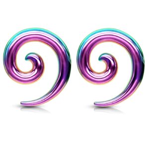 Pierced Owl Stainless Steel Spiral Tapers, Sold as a Pair (6mm (2GA), Rainbow)