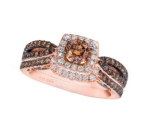 brandy diamondorables♥ 18k rose gold silver chocolate brown solitaire princess halo bridal love ring set 2 ctw.