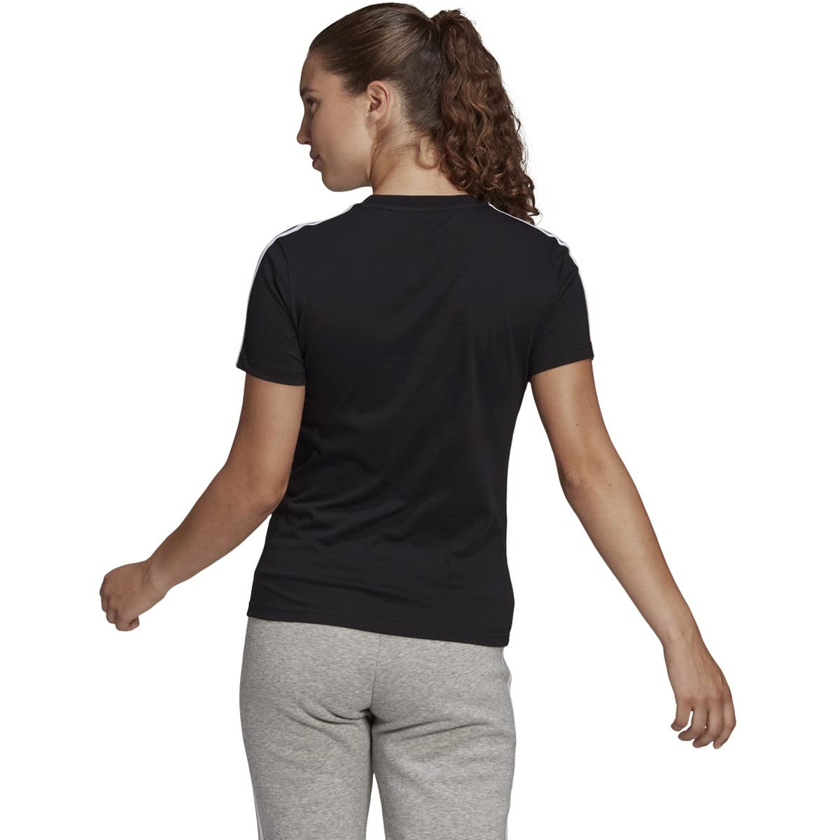 adidas womens Essentials Slim 3-stripes Tee Shirt, Black/White, Medium US